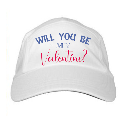Personalised white baseball cap will you be my Valentine?