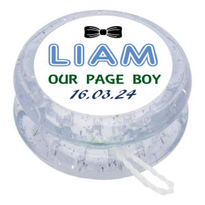 Personalised Yo-yo’s for page boy with name and date
