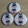 3 Badges pin buttons round 56mm personalised for business goodhousecreations and names Laura, Tessa and Neil. 