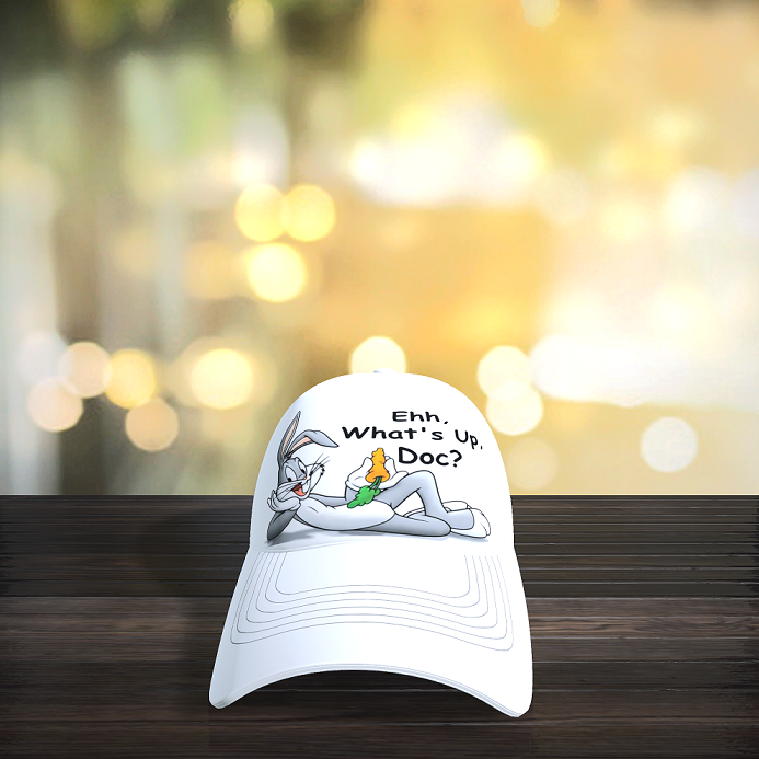 Personalised white baseball cap Ehh what's up doc? and bugs bunny