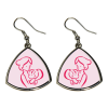 Triangle curved earrings with a design of a line art , a mum hugging her daughter