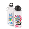 Personalised Water bottles white 600ml with labubu designs and names Claire and Mike