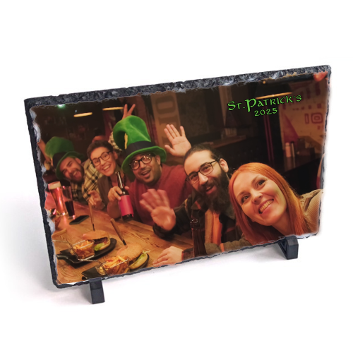 Rectangle Stone Photo Slate glossy personalised with a photo of friends celebrating St Patrick's day at a pub restaurant