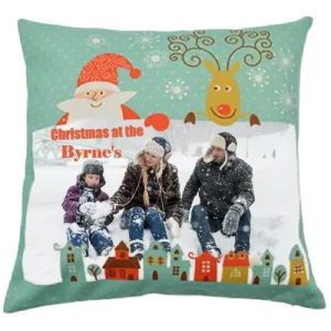 Personalised linen Christmas cushion cover, Christmas at the Byrne's and family photo