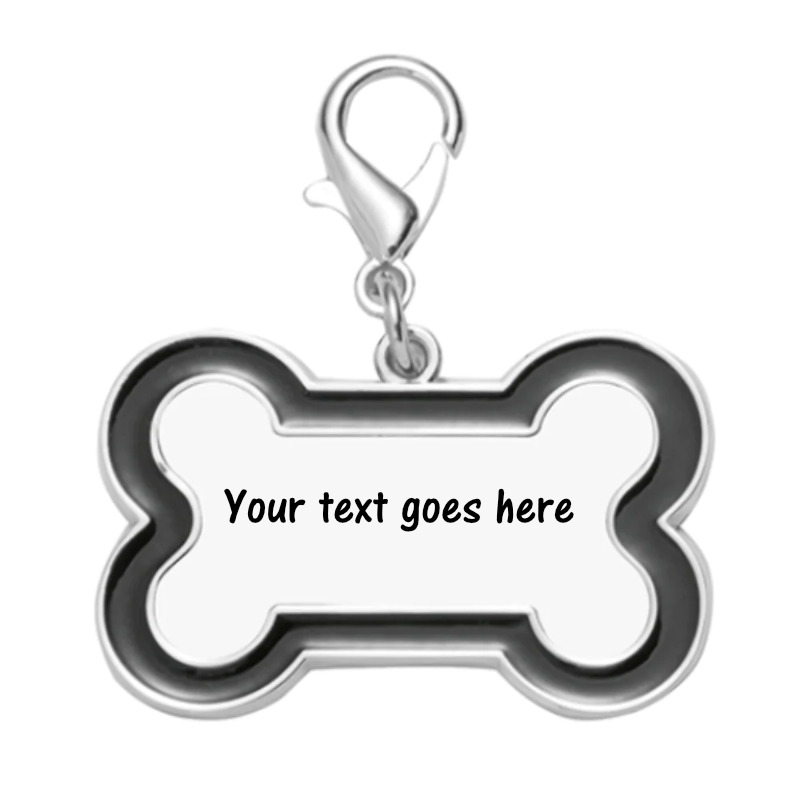 Bone shaped dog collar tag black
