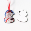 Personalised Christmas MDF ornament snowman shape, with a design of Santa holding a baby snowman