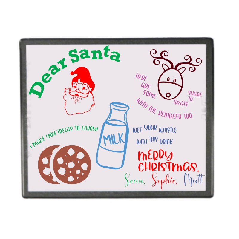 Personalised Santa’s tray/mat for milk, cookies and carrots and names of the kids