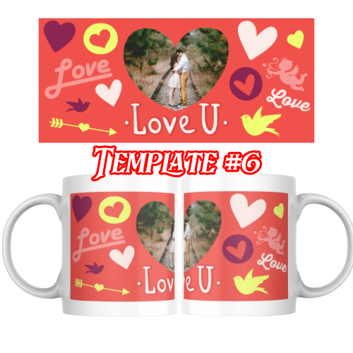 Valentines mug, a couple inside a heart, love u, hearts, birds, cute design