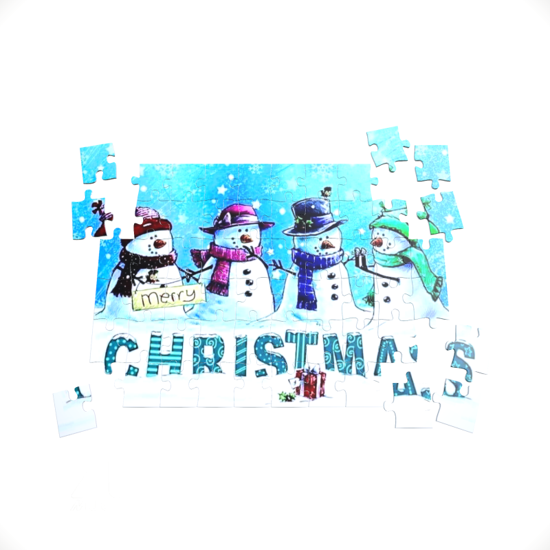 xmas-puzzle4 96 pcs 190x280mm Personalised Christmas small cardboard jigsaw puzzle with 4 snowman Merry Christmas