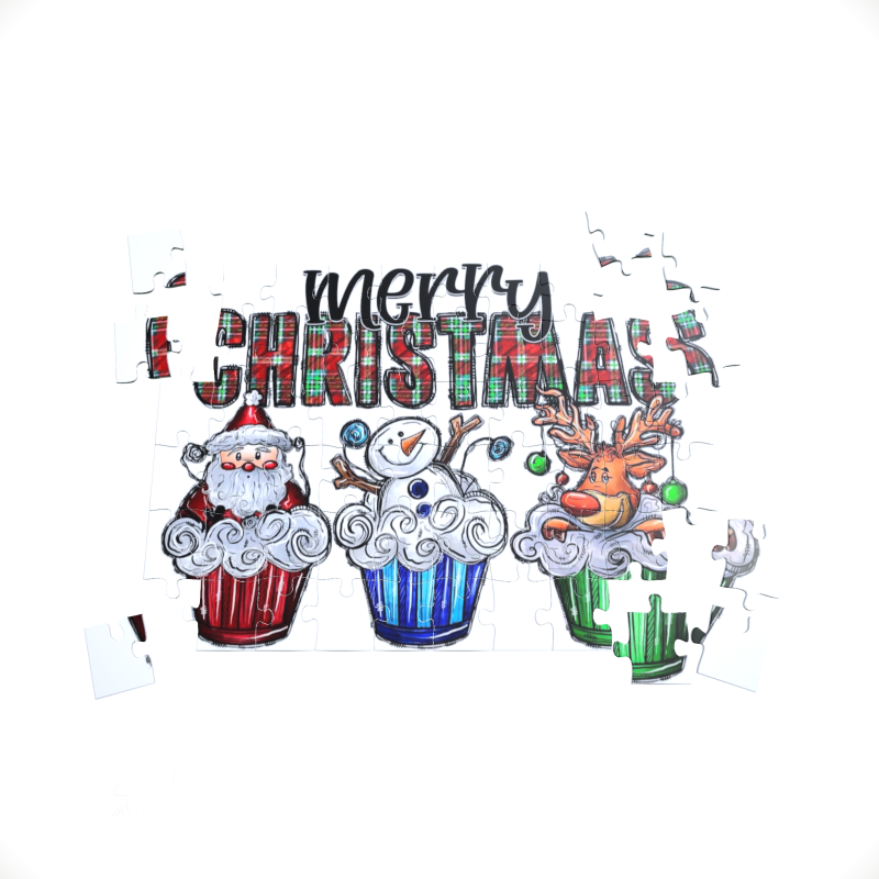 xmas-puzzle5 96 pcs 190x280mm Personalised Christmas small cardboard jigsaw puzzle with cupcakes Santa, snowman and reindeer Merry Christmas