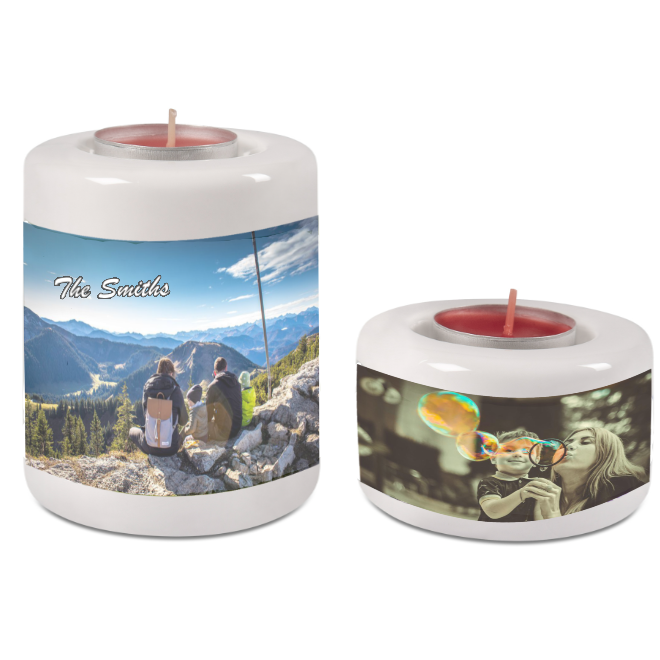 Ceramic tea light candle holder50 100mmb tealight candle holders in 2 different heights personalised with family photos