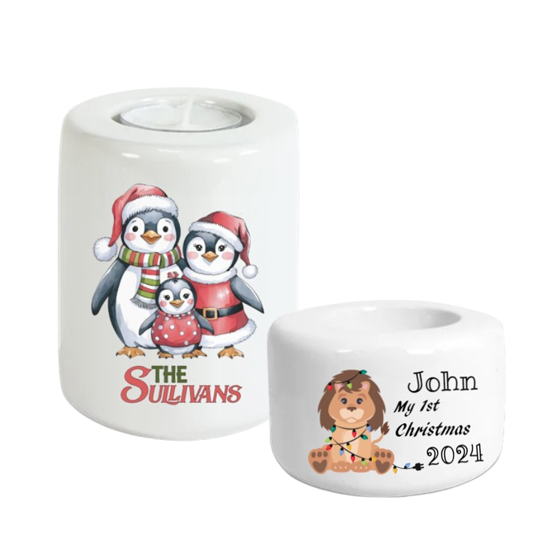 candle holder candle holders in 2 different hights personalised with Christmas decoration