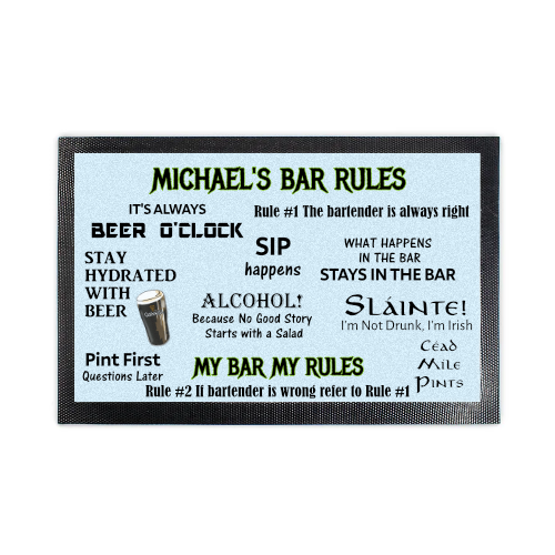 Personalised bar runner, any name bar rules, humorous version