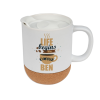 Ceramic cup with lid & removable cork base 854 Personalised ceramic mug with lid & cork base.