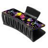 Black rectangle hair claw clip with a vibrant customisable design featuring hearts, splashes of colour, and text elements like 'Smile' and 'Wow' on the surface.