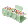 Mint green rectangle hair claw clip with a playful avocado-themed pattern featuring vibrant colours on the customisable top surface.