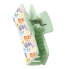 Mint green rectangle hair claw clip with a playful cat pattern featuring vibrant colours on the customisable top surface.
