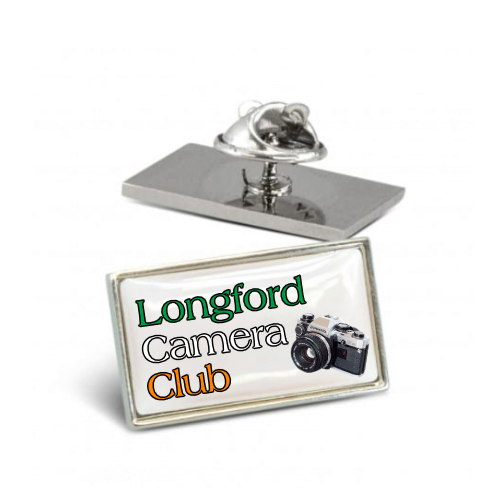 Silver Coloured Lapel Pin badge, with a design for longford camera club