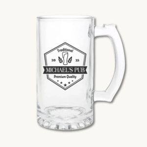Personalised Beer Mug Clear Glass 16oz, traditional premium quality, Michael's Pub