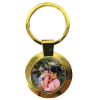 Round Metal Keyring - Gold coloured personalised with a photo of a mother holding her kid