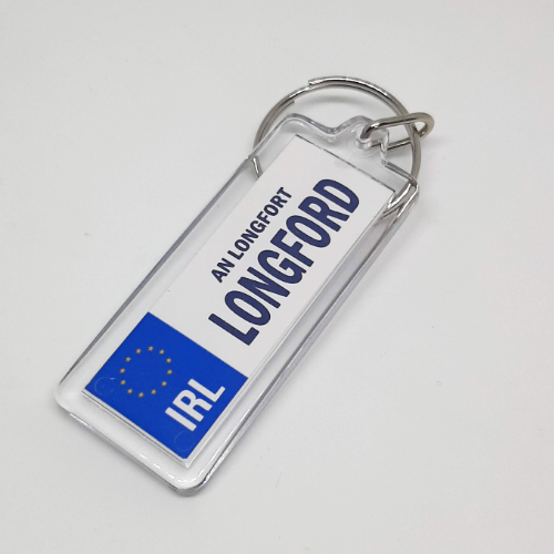Longford Souvenir Slim Rectangle Plastic Keyring 415 Longford Souvenir Slim Rectangle Plastic Keyring IRL car plate An Longfort Longford
