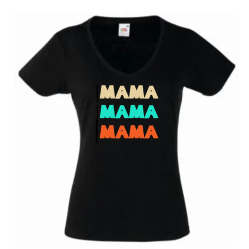 Mama V neck Lady fit T-shirt Black (M-XXL)