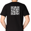 Funny QR Code T-Shirt back view with scannable code linking to rude meme – unisex novelty gift.