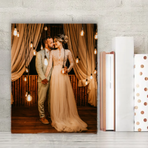 Personalised metal plaque/photo panel A5 size, a photo of a wedding couple under lights