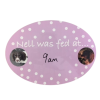 Personalised Metal Oval Door Plaques Personalised Metal Oval Door Plaques, pink and background and photos of a dog, text, Neil was fed at 9am