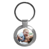Personalised Round Metal Keyring silver coloured with a photo of a mam kissing her baby