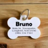 Bone-shaped-dog-collar-tag for Bruno with address and telephone number in case lost