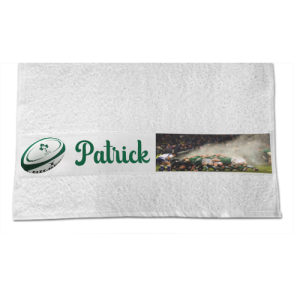 Personalised cotton white towel with Irish rugby and name Patrick