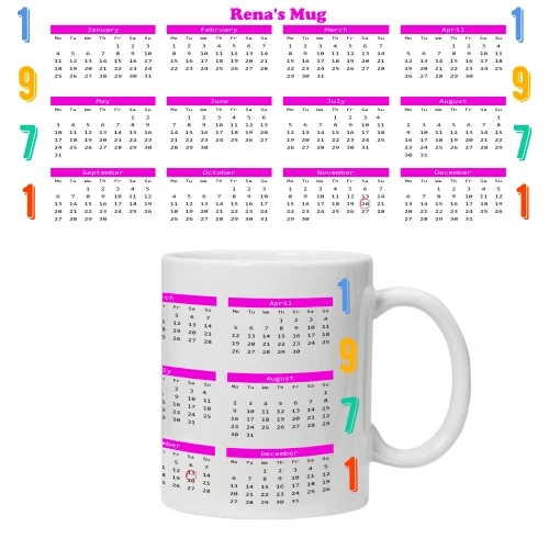 Personalised Birth Year Calendar Mug 11oz with name and birth date highlighted