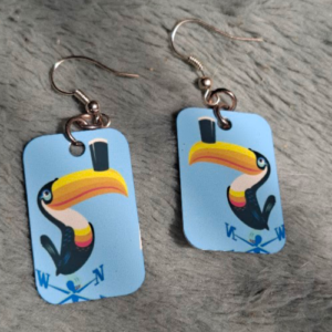 Personalised metal rectangle earrings, custom photo or text print, stainless steel hooks
